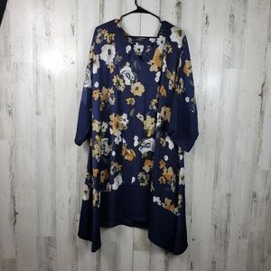 Lane Bryant factory sheer, blue floral boho asymmetrical dress plus size 14